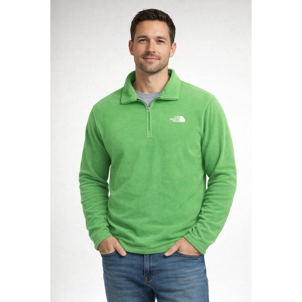 The North Face Sweater Mens M Green Fleece Quarter Zip‎ Sweatshirt Long Sleeve